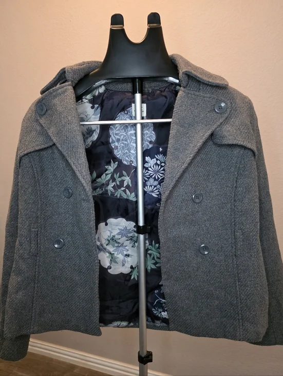 Old Navy Gray Peacoat Women’s Small Double Breasted Wool Blend Jacket Classic - Picture 3 of 4
